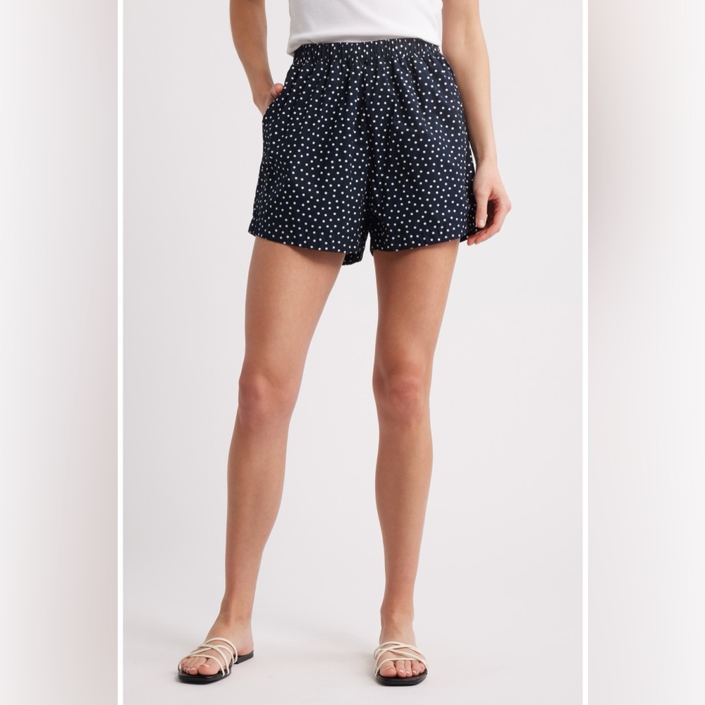 Nation LTD Flynn Navy Polka Dot Pima Cotton Poplin Shorts size Medium